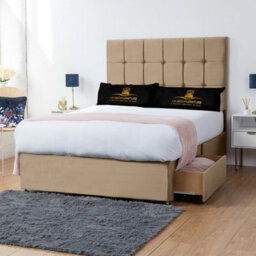UKBEDFURNITURE Florence Beige Plush Divan Bed With 2 Foot End Drawers & 26 Inch Headboard - thumbnail 1