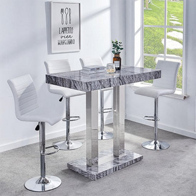 Furniture in Fashion Melange Marble Effect Bar Table With 4 Ripple White Stools - image 1