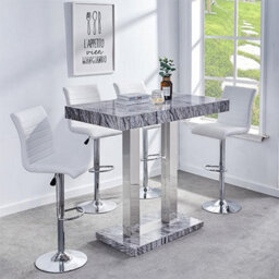Furniture in Fashion Melange Marble Effect Bar Table With 4 Ripple White Stools