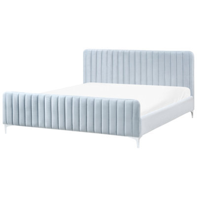 Beliani Bed Velvet Lunan 180 X 200 Cm (Eu Super King) Light Blue - image 1