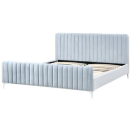 Beliani Bed Velvet Lunan 180 X 200 Cm (Eu Super King) Light Blue - thumbnail 4