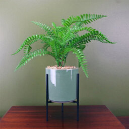 Leaf 40Cm Artificial Fern Plant With Ceramic Planter & Stand