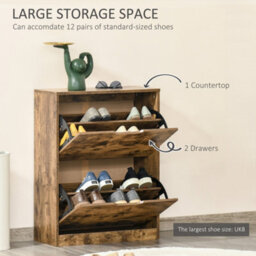 Homcom 2 Drawer Shoe Cabinet Industrial Shoe Cupboard W/ Flip Doors For Hallway - thumbnail 4