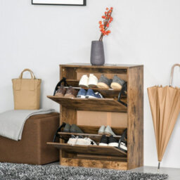 Homcom 2 Drawer Shoe Cabinet Industrial Shoe Cupboard W/ Flip Doors For Hallway - thumbnail 7