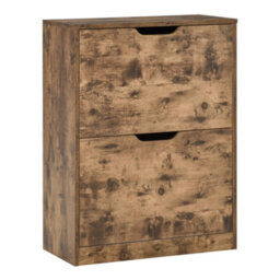 Homcom 2 Drawer Shoe Cabinet Industrial Shoe Cupboard W/ Flip Doors For Hallway - thumbnail 2