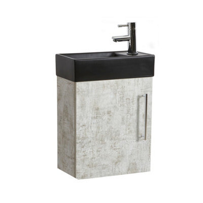 Homestylestore 400mm Grey Wall Hung Bathroom Vanity Unit Black Basin And Chrome T Bar Handle - image 1