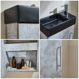 Homestylestore 400mm Grey Wall Hung Bathroom Vanity Unit Black Basin And Chrome T Bar Handle - thumbnail 3