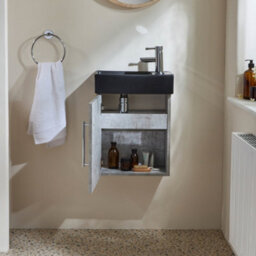 Homestylestore 400mm Grey Wall Hung Bathroom Vanity Unit Black Basin And Chrome T Bar Handle - thumbnail 2