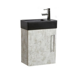 Homestylestore 400mm Grey Wall Hung Bathroom Vanity Unit Black Basin And Chrome T Bar Handle