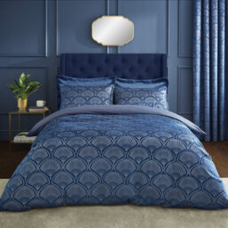 Catherine Lansfield Bedding Art Deco Pearl Embellished Duvet Cover Set With Pillowcases Navy Blue - thumbnail 2