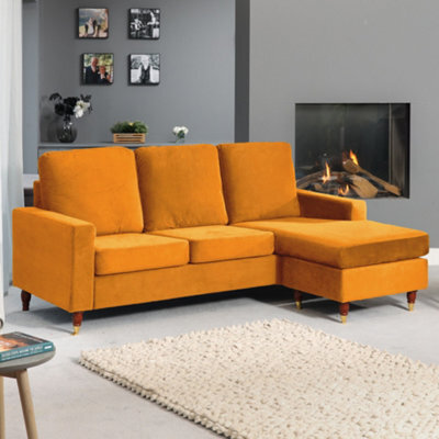 Hendrick Reversible Velvet Fabric Corner Sofa - Orange - image 1