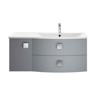Balterley Gentleshaw Contemporary 1 Door 2 Drawer Right-Hand Wall Hung Vanity Unit With Curved Basin, Dove Grey, 1000mm - image 1