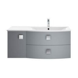 Balterley Gentleshaw Contemporary 1 Door 2 Drawer Right-Hand Wall Hung Vanity Unit With Curved Basin, Dove Grey, 1000mm - thumbnail 1