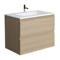 RAK Ceramics Rak Joy Modern Bathroom Rectangular Wall Hung Soft Close Wash Basin Vanity Unit 800mm Scandinavian Oak Finish Mdf (Unit Only) - thumbnail 1