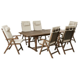 Beliani Garden Dining Set 6 Seater Amantea Premium Acacia Wood Taupe - thumbnail 1