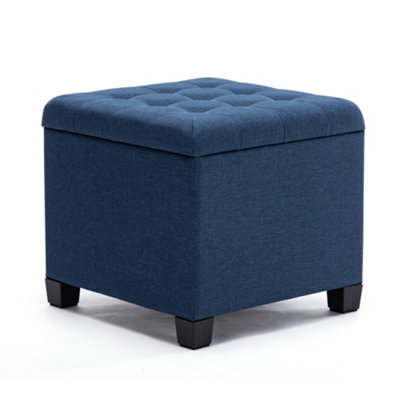 Hnnhome Pouffe Footstool Ottoman Storage Box,45Cm Cube Strong Wooden Frame Linen Seat Chair With Lids For Bedroom(Navy) - image 1