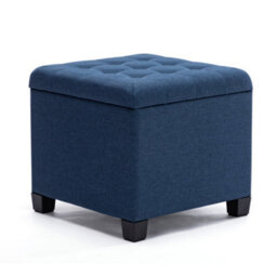 Hnnhome Pouffe Footstool Ottoman Storage Box,45Cm Cube Strong Wooden Frame Linen Seat Chair With Lids For Bedroom(Navy)
