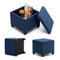 Hnnhome Pouffe Footstool Ottoman Storage Box,45Cm Cube Strong Wooden Frame Linen Seat Chair With Lids For Bedroom(Navy) - thumbnail 4