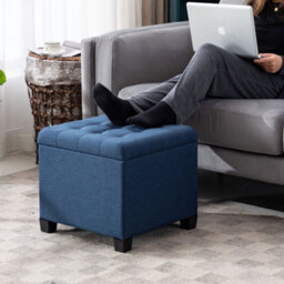Hnnhome Pouffe Footstool Ottoman Storage Box,45Cm Cube Strong Wooden Frame Linen Seat Chair With Lids For Bedroom(Navy) - thumbnail 5