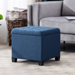 Hnnhome Pouffe Footstool Ottoman Storage Box,45Cm Cube Strong Wooden Frame Linen Seat Chair With Lids For Bedroom(Navy) - thumbnail 6