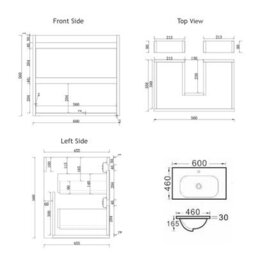 Royal Bathrooms Orion 600mm Warm Taupe 2 Drawer Wall Hung Vanity Unit With Ceramic Basin & Brushed Brass Strip - thumbnail 8