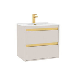 Royal Bathrooms Orion 600mm Warm Taupe 2 Drawer Wall Hung Vanity Unit With Ceramic Basin & Brushed Brass Strip - thumbnail 7