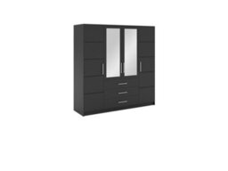 Arte Bali 4-Door Wardrobe - Graphite Matt With Mirrors And Sleek Silver Finishes - thumbnail 1