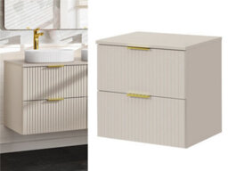 Impact Furniture Bathroom Vanity Unit 600mm Countertop Ribbed Textured Beige Modern Wall Hung Cabinet Adel