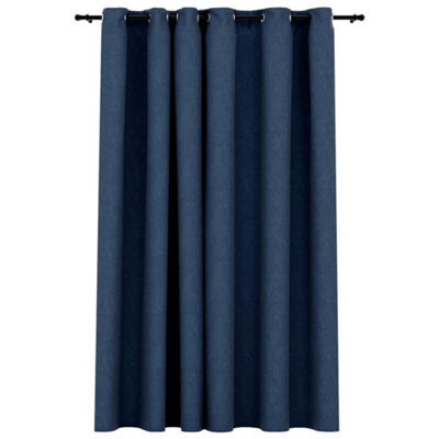 Berkfield Premium Linen-Look Blackout Curtains With Grommets Blue 290X245Cm