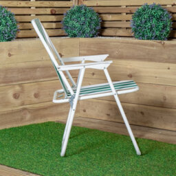 Samuel Alexander 3 Pack Of Outdoor Green And White Stripe Camping Chairs With Armrests - thumbnail 4
