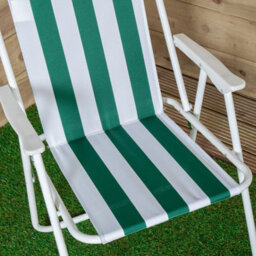 Samuel Alexander 3 Pack Of Outdoor Green And White Stripe Camping Chairs With Armrests - thumbnail 5