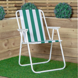 Samuel Alexander 3 Pack Of Outdoor Green And White Stripe Camping Chairs With Armrests - thumbnail 2
