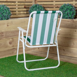Samuel Alexander 3 Pack Of Outdoor Green And White Stripe Camping Chairs With Armrests - thumbnail 7