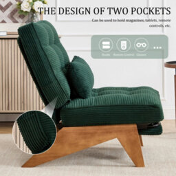 Matteo Striped Corduroy Accent Recliner Chair With Foldable Ottoman - Emerald - thumbnail 4