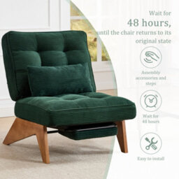 Matteo Striped Corduroy Accent Recliner Chair With Foldable Ottoman - Emerald - thumbnail 5