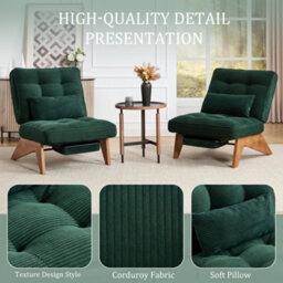 Matteo Striped Corduroy Accent Recliner Chair With Foldable Ottoman - Emerald - thumbnail 6