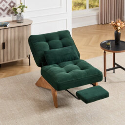 Matteo Striped Corduroy Accent Recliner Chair With Foldable Ottoman - Emerald - thumbnail 1
