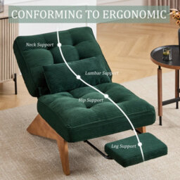 Matteo Striped Corduroy Accent Recliner Chair With Foldable Ottoman - Emerald - thumbnail 3
