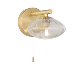 Luminosa Lighting Luminosa Oristano Bathroom Glass Wall Lamp, Satin Brass Plate, Ribbed Glass, Ip44