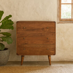 Wyld Haus Ostuni Curved Mango Wood Chestnut 3-Drawer Chest - thumbnail 1