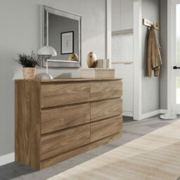 Urbn-Living Urbnliving 120Cm Width Oak Wooden Chest Of 6 Drawers Bedroom Furniture Storage Bedside Table Modern Cabinet