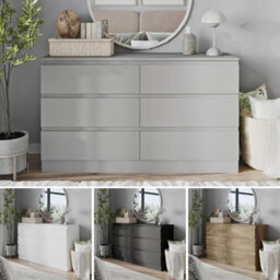 Urbn-Living Urbnliving 120Cm Width Oak Wooden Chest Of 6 Drawers Bedroom Furniture Storage Bedside Table Modern Cabinet - thumbnail 2