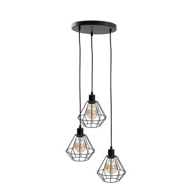 Luminosa Lighting Luminosa Foskal Cluster Pendant Ceiling Light Black, 32Cm, 3X E27