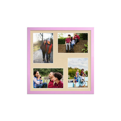 AK Frames 12X12 Pastel Pink Sleek Multi Photo Frame With Ivory Mount - Holds 4 Apertures (4X) 6X4 Photos - image 1