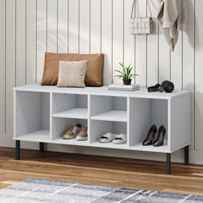 Walplus Shoe Rack With Metal Legs White 106X35X45 Cm Solid Wood Oslo - image 1