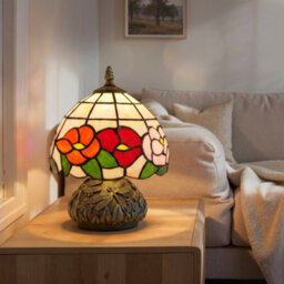 Homcom Stained Glass Bedside Lamp, Tiffany Style Table Lamp For Bedroom - thumbnail 9