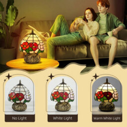 Homcom Stained Glass Bedside Lamp, Tiffany Style Table Lamp For Bedroom - thumbnail 6