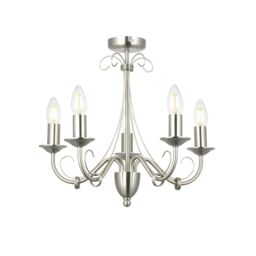 GoodHome Inuus Vintage Satin Metal Brushed Chrome Effect 5 Lamp Ceiling Light - thumbnail 3