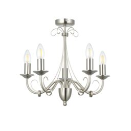 GoodHome Inuus Vintage Satin Metal Brushed Chrome Effect 5 Lamp Ceiling Light - thumbnail 2