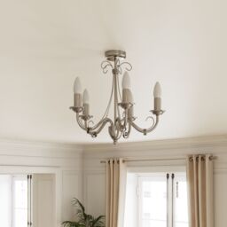 GoodHome Inuus Vintage Satin Metal Brushed Chrome Effect 5 Lamp Ceiling Light - thumbnail 5